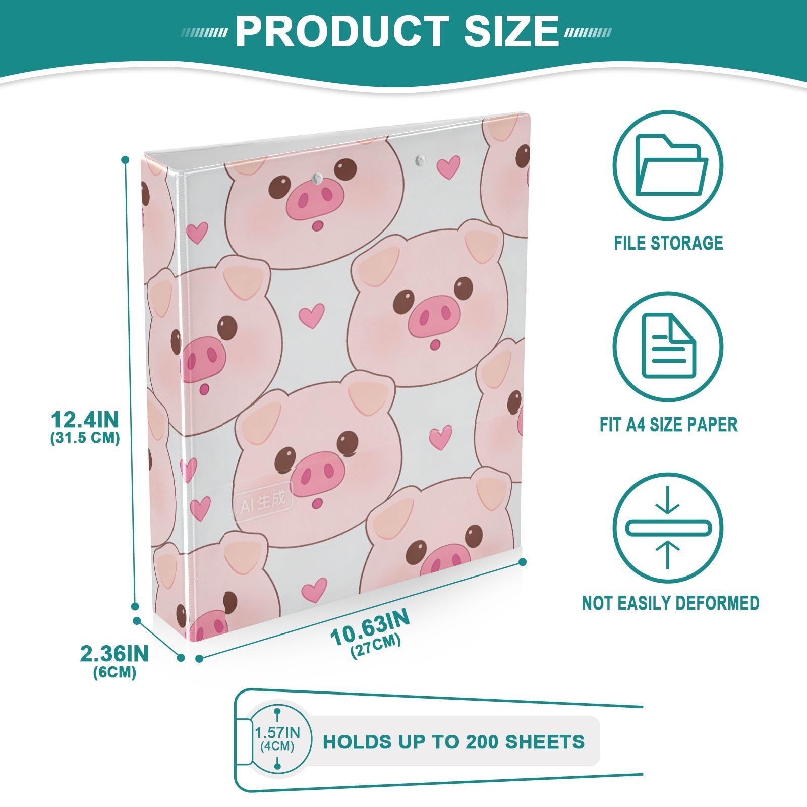 Raccoglitori per quaderni da 1,2 cm e mezzo con maialino rosa cartoonish