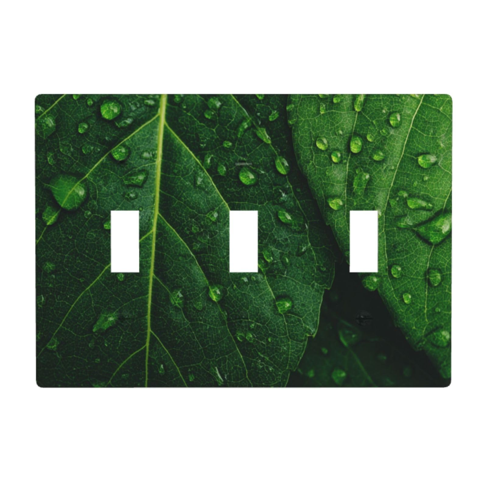 Green Leaf Texture Light Switch Covers 3 Gang Triple Toggle Wall Plate Switchplate Electrical Faceplate for Bathroom Kitchen Bedroom Decor