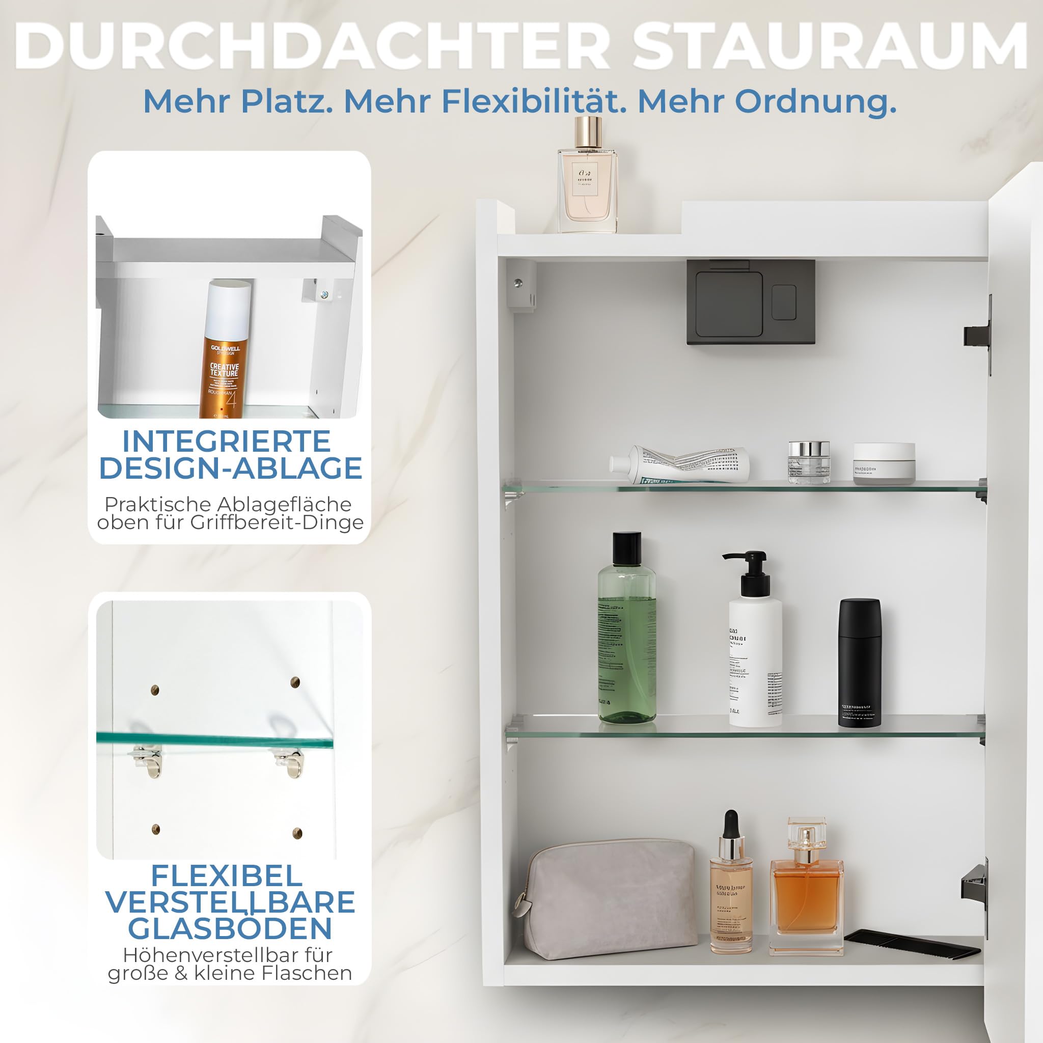 Milano Spiegelschrank Bad 100 cm, LED-Beleuchtung, Steckdose | Badspiegelschrank Weiß mit umlaufender LED-Beleuchtung, fertig montiert, Unterputz geeignet, Blum-Scharniere, Made in Europe