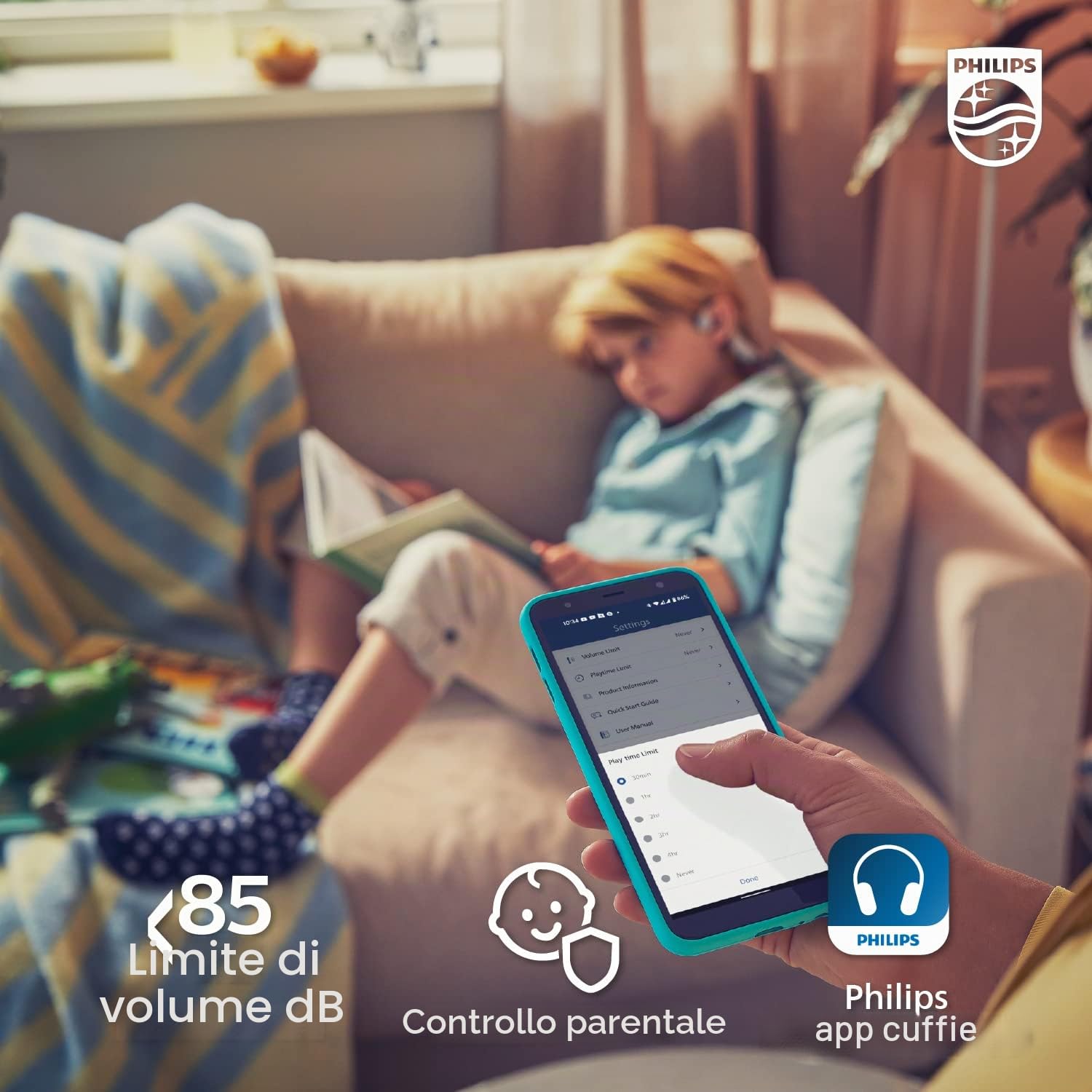 PHILIPS K4607GY - Cuffie Bluetooth a conduzione ossea con microfono interno e controllo parentale, colore: Grigio