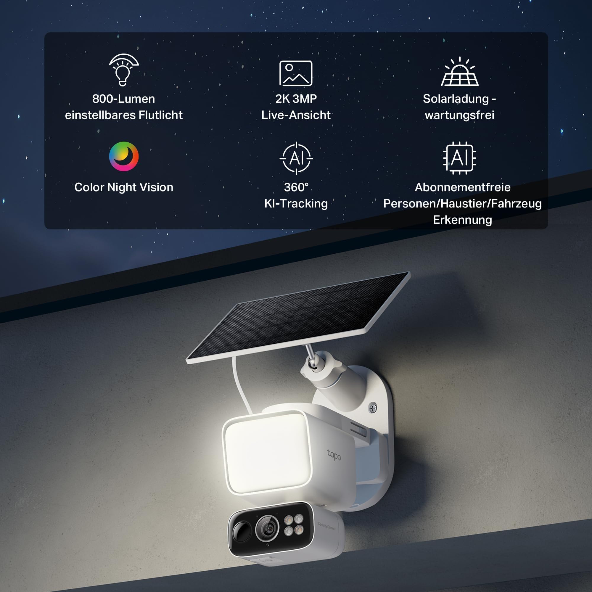 Tapo C615F KIT 360° Flutlichtkamera | Solar Überwachungskamera Außen mit Akku | 2K 3MP | KI-Erkennung | 24/7 Aufnahme | 2-Wege-Audio | Lokale MicroSD & Cloud | Kompatibel mit Alexa & Google