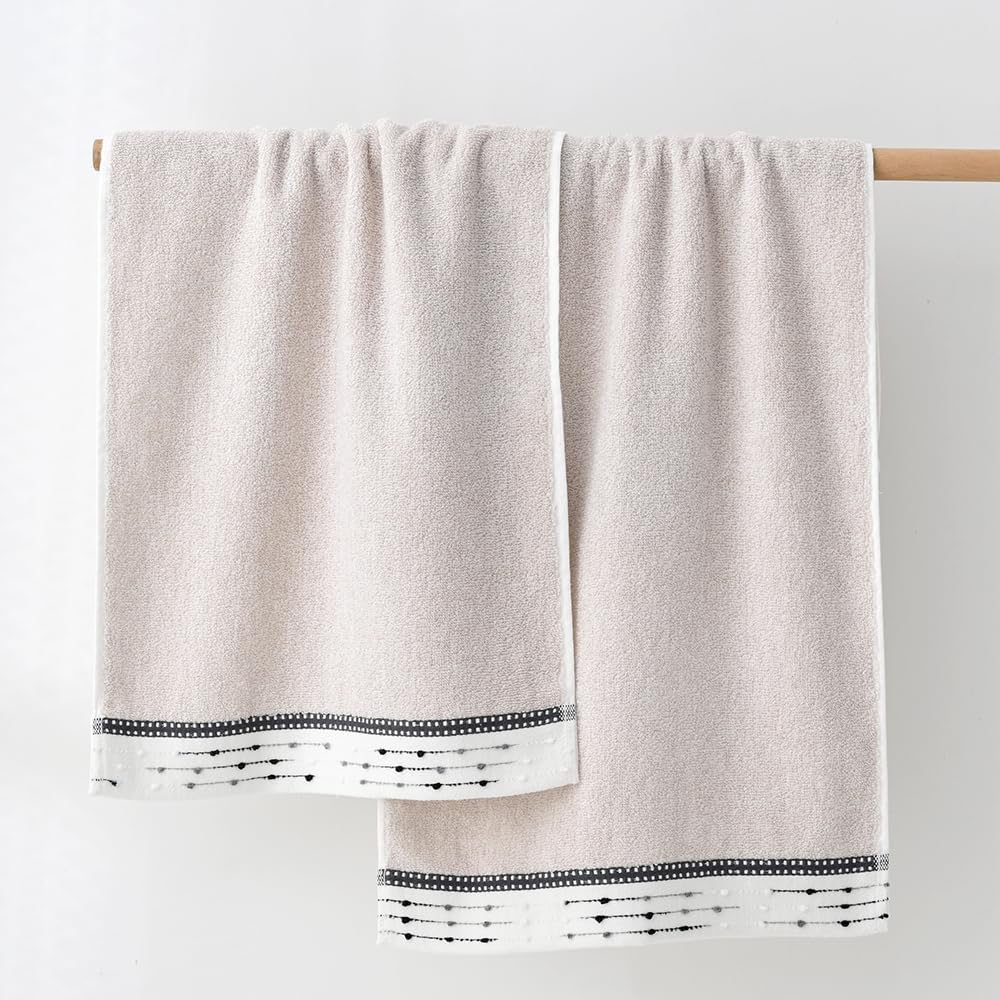 YiLUOMO Beige Hand Towels Tiny Furball Decorative Design Super Soft 100% Terry Cotton Highly Absorbent Hand Towel Set of 2 Everyday Use for Home Bathroom 13 x 29 Inch - Image 4