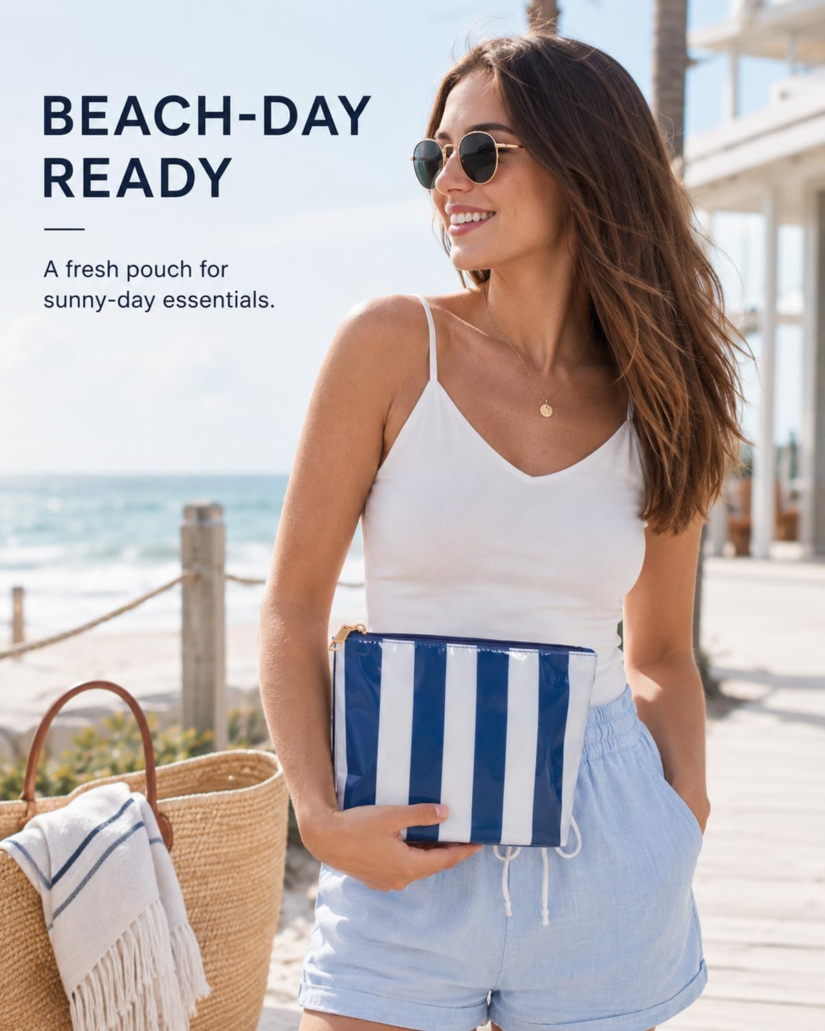 LETGO Striped Clear Makeup Bag for Purse,Travel Toiletry Cosmetic Bag,Cute Waterproof PVC Travel Organizer Makeup Bag Zipper Pouch Beach Vacation Essentials image 2