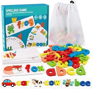 See and Spell Learning Toys,Matching Letter Game Words for Kids,Educational Learning Toys for Preschool Kindergarten 3-7 Year Old Girls Boys (28 Cards+52 Letters)
