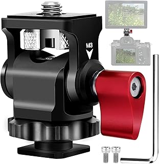 Mini Ball Head Mounting Adapter, Wieat Tripod Head, Monitor Mount with Hot Shoe & 1/4 Inch Screw, 360° Rotatable and 180° Tilt Adjustable Tripod Head for Tripod Monopod Slider DSLR Camera