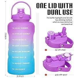 HydroPal 1 Gallon Water Bottles with Straw, 128 oz Water Bottle BPA Free Innovative 2-IN-1 Lid Gym Bottle with Times to Drink Motivational, Large for Sports Fitness Camping Water Jug 13.8X5.5 inch