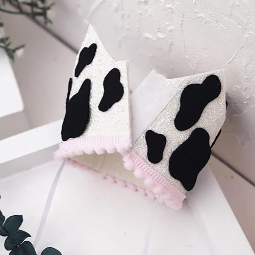 Miniatura 7 de Sombrero de corona de vaca para niña – Suministros de fiesta de primer cumpleaños con temática agrícola y occidental, accesorios de cabina de fotos,