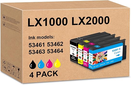 Compatible 53465 Ink Cartridge Replacement for Primera 53461 53462 53463 53464 Used for Primera LX1000 LX2000 Printers4 Pack,1Black 1Cyan 1Magenta 1Yellow