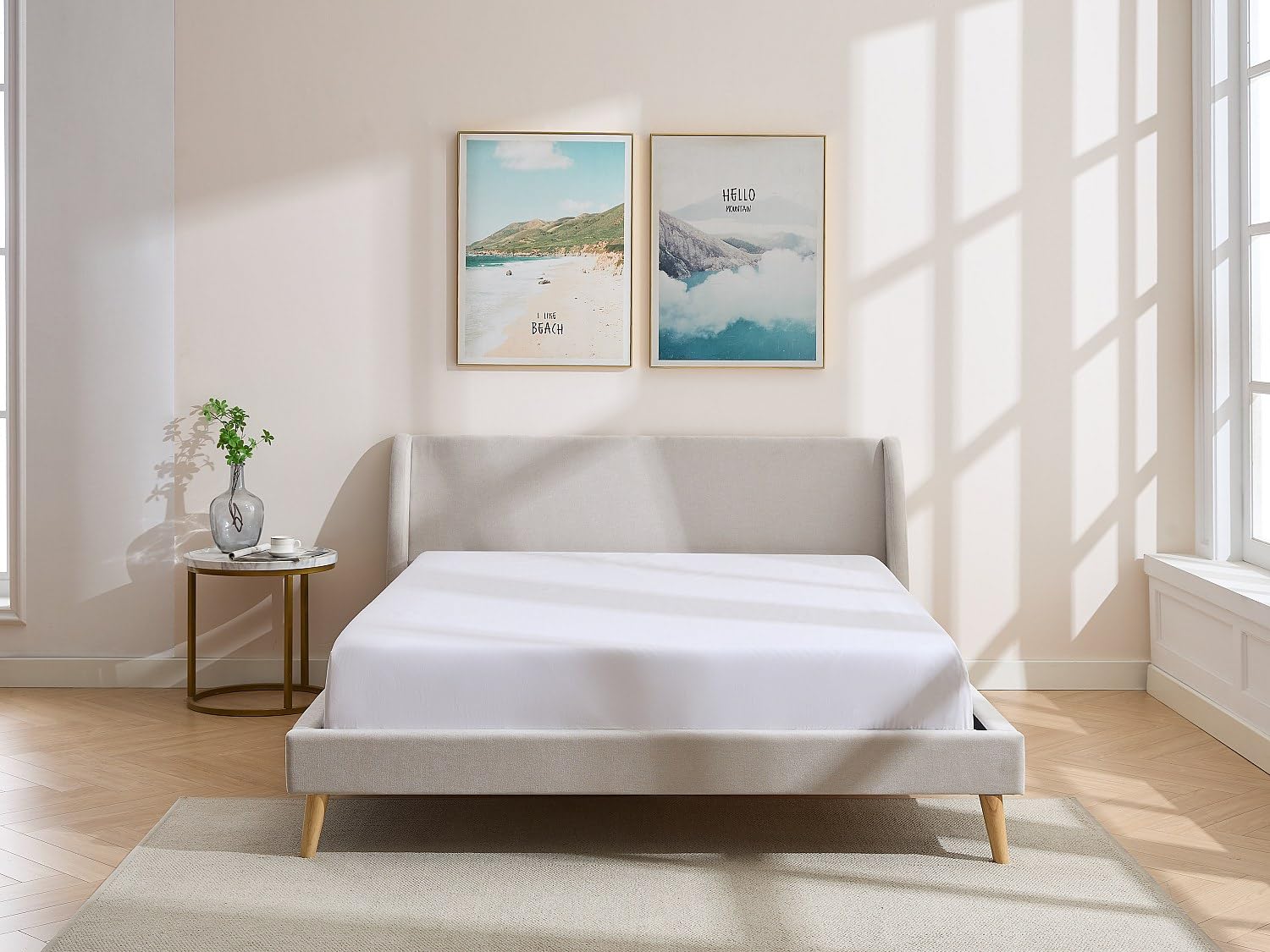Vente-unique - Lit 180 x 200 cm - Tissu - Beige - BENEDICTE