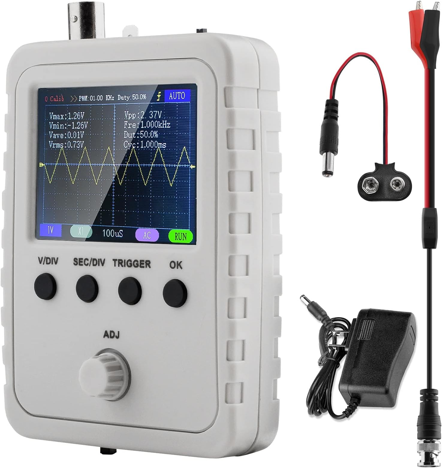 Digital Oscilloscope Kit,Aideepen Handheld oscilloscopes with DC/AC Power Supply and BNC-Clip Cable Probe