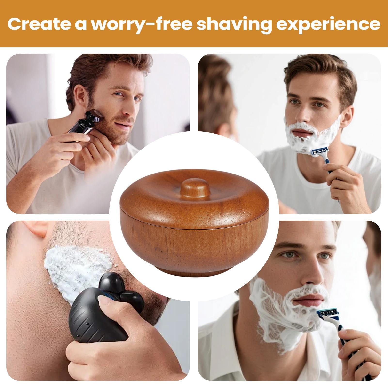 Generisch Cuenco de espuma de afeitar de madera, con tapa, accesorios de afeitado, para el en casa, viajes en el baño, hotel, salón