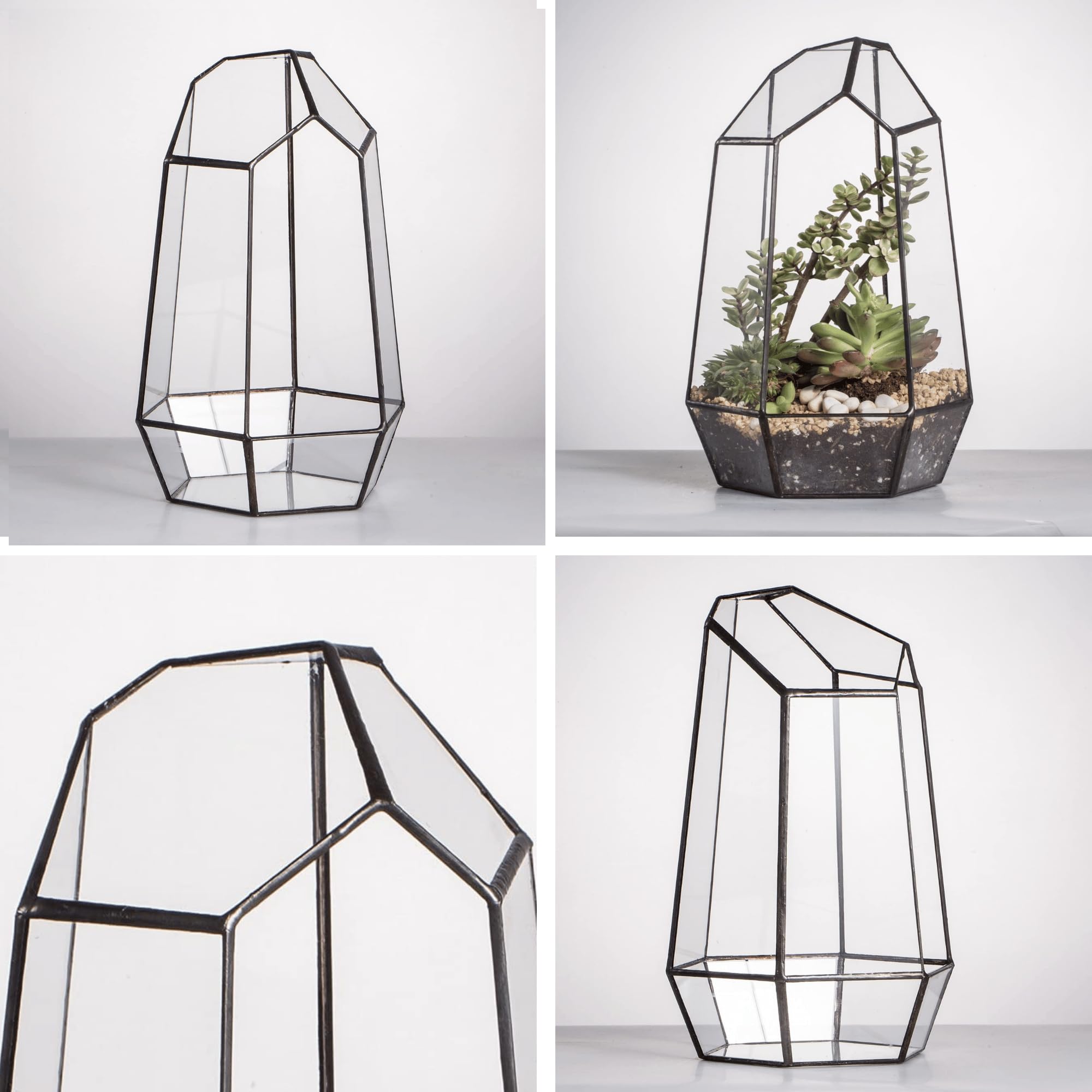 NCYP 16,5x16,5x25cm Glas Geometrisches Terrarium Keine Tür, unregelmäßiges Prisma,25 cm hoch Blumentopf für Sukkulenten, Farn (Ohne Pflanzen)