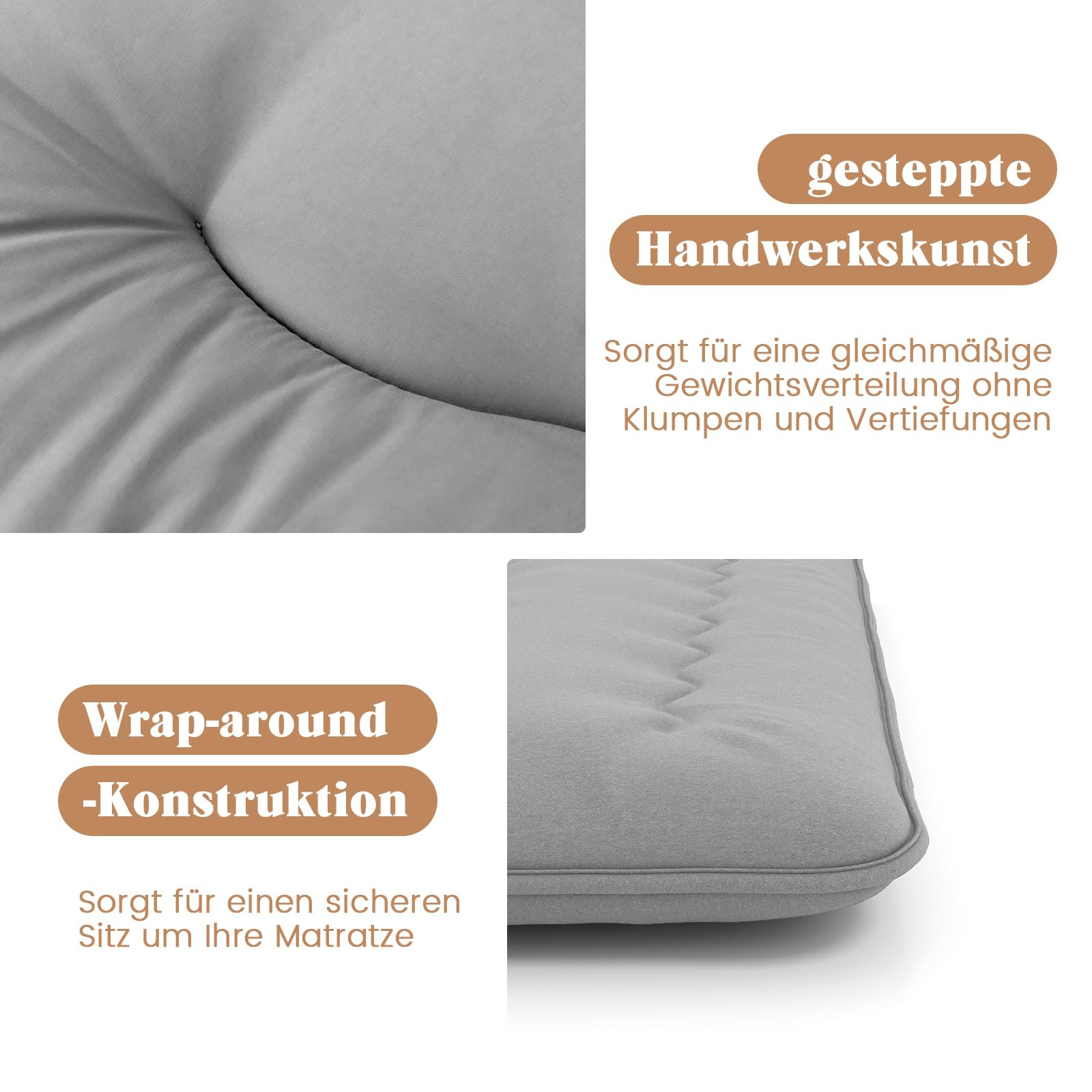 COSTWAY Japanische Futon Matratze, Tatami-Matte, Bodenmatratze, Klappmatratze mit waschbarem Bezug, Faltbare Schlafmatte mit Tragetasche, Beige, 90 x 200 cm (90 x 200 cm,Grau)
