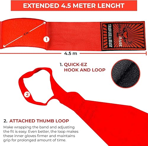 Miniatura 3 de BEAST RAGE Vendas de boxeo para MMA Kickboxing Muay Thai Muay Thai Muay Thai Muay Thai Muay Thai para las muñecas profesionales para adultos de 180