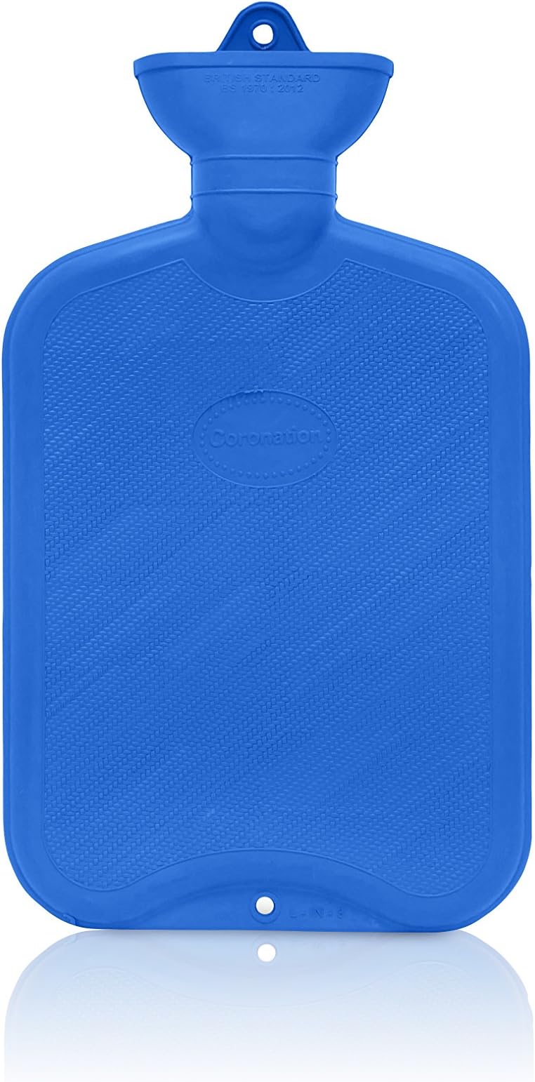 Coronation 1.5 Litre Blue Plain Rubber Hot Water Bottle