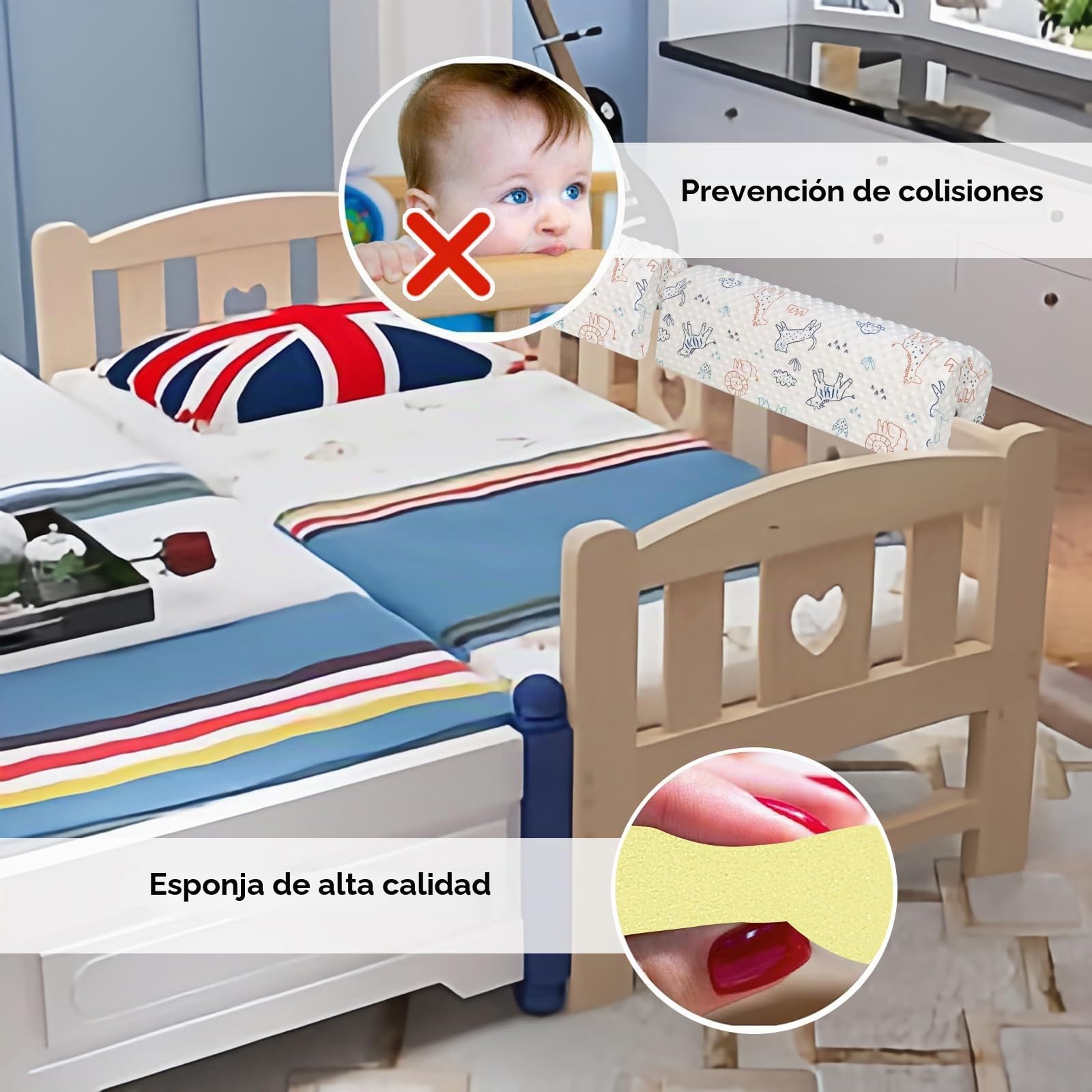Protector de borde de cama para cunas, riel de cama, protector de parachoques, protección para marco de cama, protector de borde de cuna, funda extraíble -90 cm