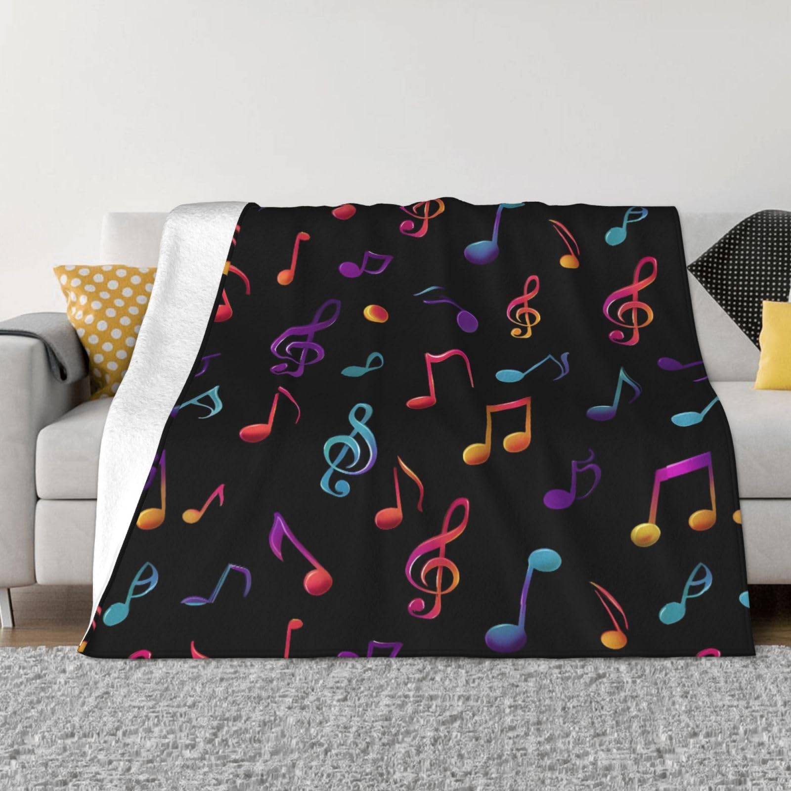 Couverture note de musique anti-froid en flanelle légère pour lit et canapé frileux