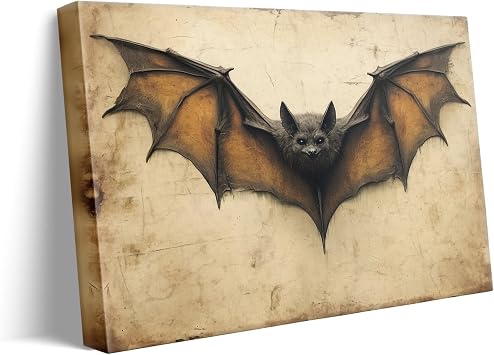 ART Halloween Canvas Wall Decor, Bat Horror Eerie Print Poster Framed, Bat Poster Dark Academia Horror Gothic Painting for Living Room Bedroom Decor 16x20inch