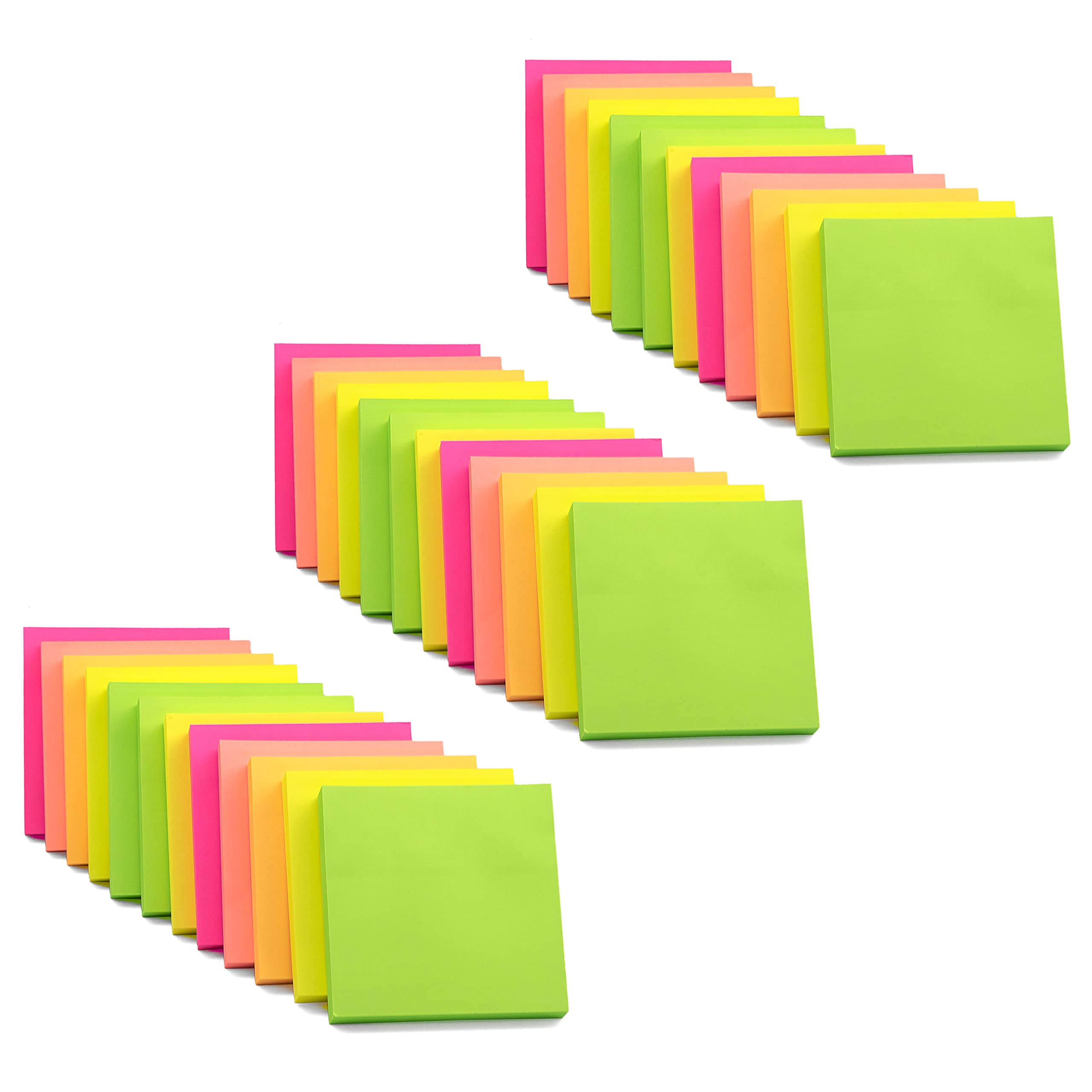 Evergreen Goods 36 Pastiglie Notes | Colore neon Note Adesive (giallo, rosa, arancione, verde e pesca) | Promemoria Adesivi Removibili, Revisione | 100 Fogli per Blocco – 76 x 76 mm