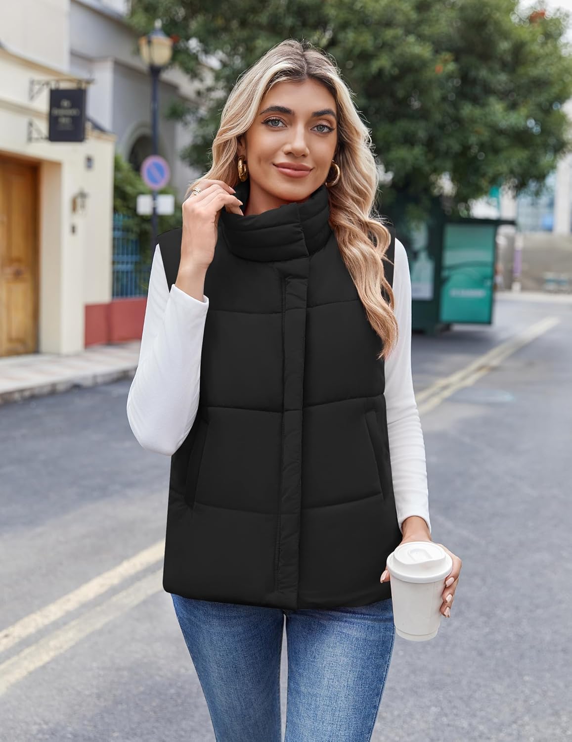 Zeagoo Puffer Vest Women Lightweight Fall Sleeveless Jackets Zip Up Puffy Outerwear Quilted Gilet Winter Pocket Outfits - Image 3