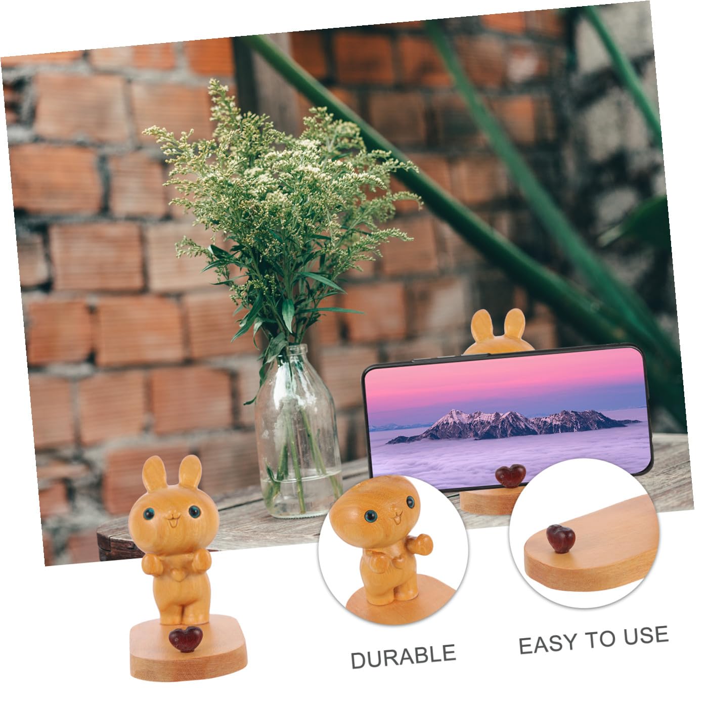 Gadpiparty 3pièces Support Téléphone Bois Forme De Lapin Multifonctionnel pour Bureau Accessoire De Décoration Pratique pour Mobile Dimensions