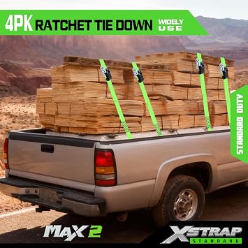 XSTRAP 4PK Ratchet Tie Down Straps, 4PCS Soft Loops