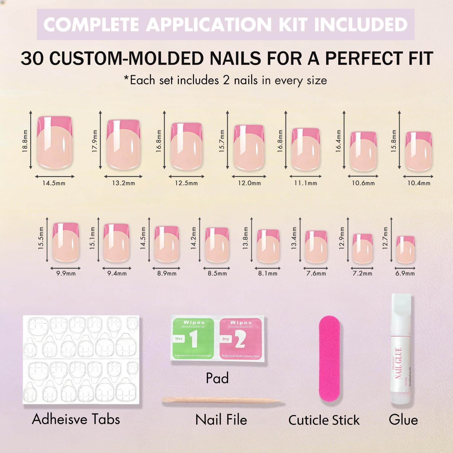 SXVME Chrome White French Tip Press on Nails Short Square, Glazed Cute Fake Nails with Sparkle Mirror Design, Shiny Glitter Glue on Nails with Glue, Nude Pink Gel Nail Press ons 30 Pcs 15 Sizes