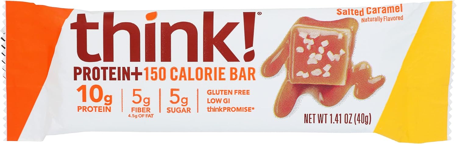 think! Protein+ 150 Calorie Bars - Salted Caramel, 10g Protein, 5g Sugar, No Artificial Sweeteners, Gluten Free, GMO Free, 1.4 oz bar, 1.4 oz (126502)