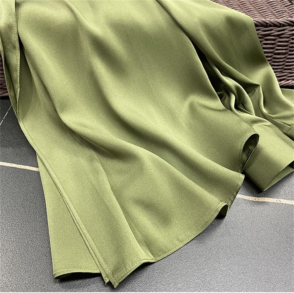 Green Simple Commuter Elastic Imitation Silk Shirt Top Women's Bottom