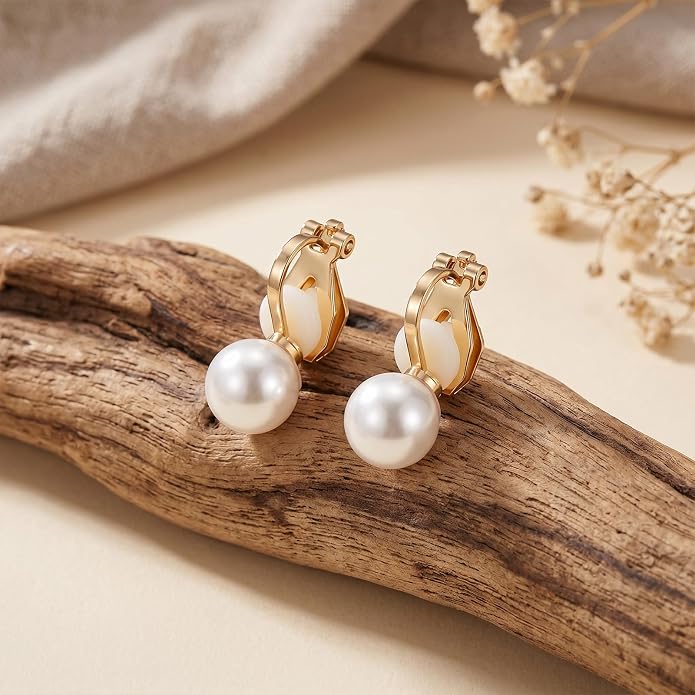 Pendientes de perla clip para mujer boda miniatura 7