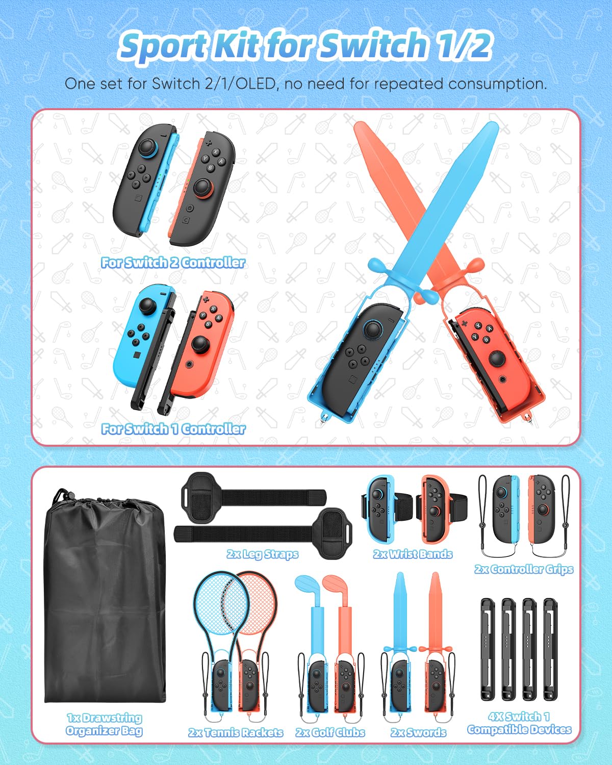 Switch 2/1 Sports Accessories Bundle for Nintendo Switch 2 2025/1