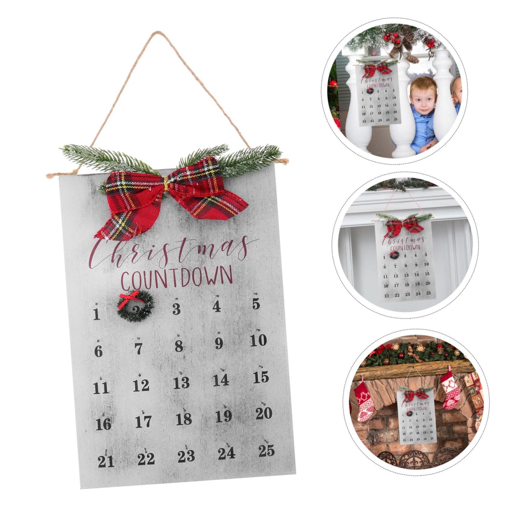 Homoyoyo Calendario de Guirnaldas Navideñas con Regresiva para Navidad Letrero de Madera Decoración Rústica para Fiesta Navideña Adorno para Ventana
