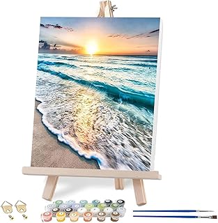 VIGEGU Paint by Numbers Kit for Adults with Framed,Beach Landscape Paint by Number DIY Adult Paint by Number Kits Acrylic Oil Painting for Wall Decor 10x12in