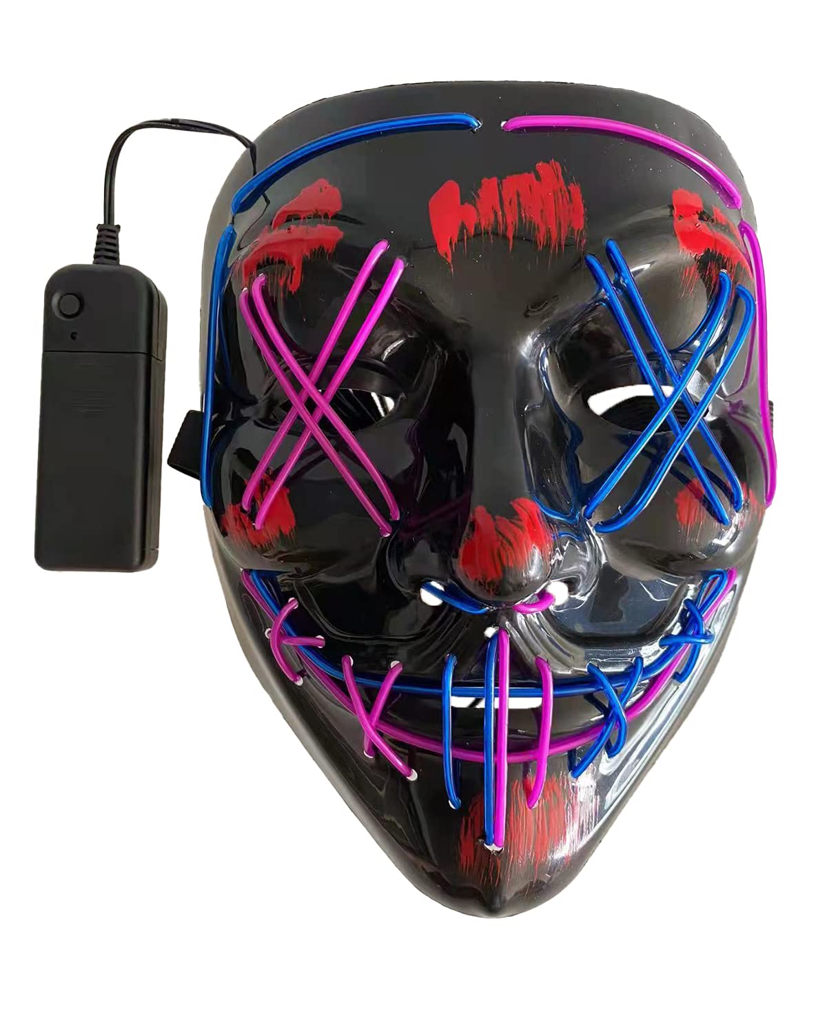 longpo Halloween Purge Mask for Adults Led Light Up Scary Mask Cosplay Costume for Halloween Festival Masquerade Carnival Party (multicolour blue & purple)