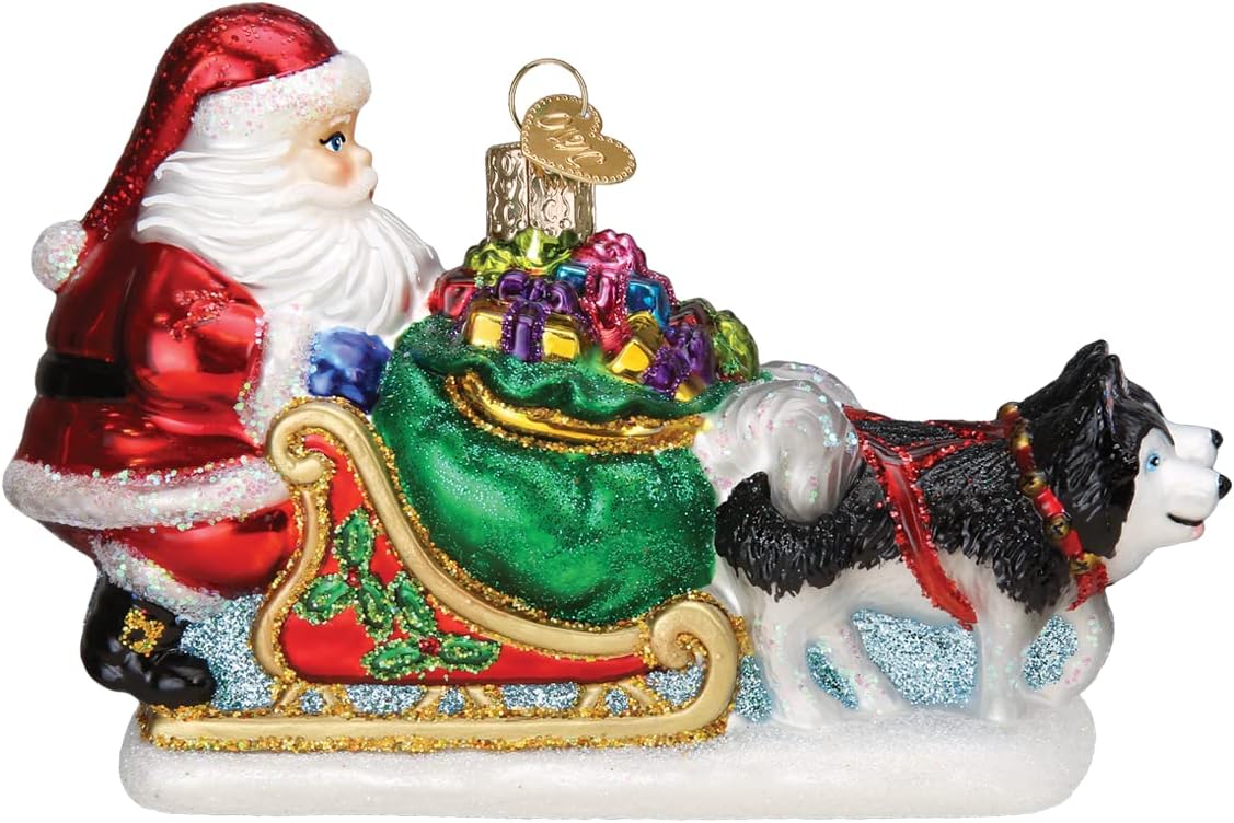 錫飾り 犬ゾリくまサンタ – ドイツ・ザイフェンの木のおもちゃ seiffen