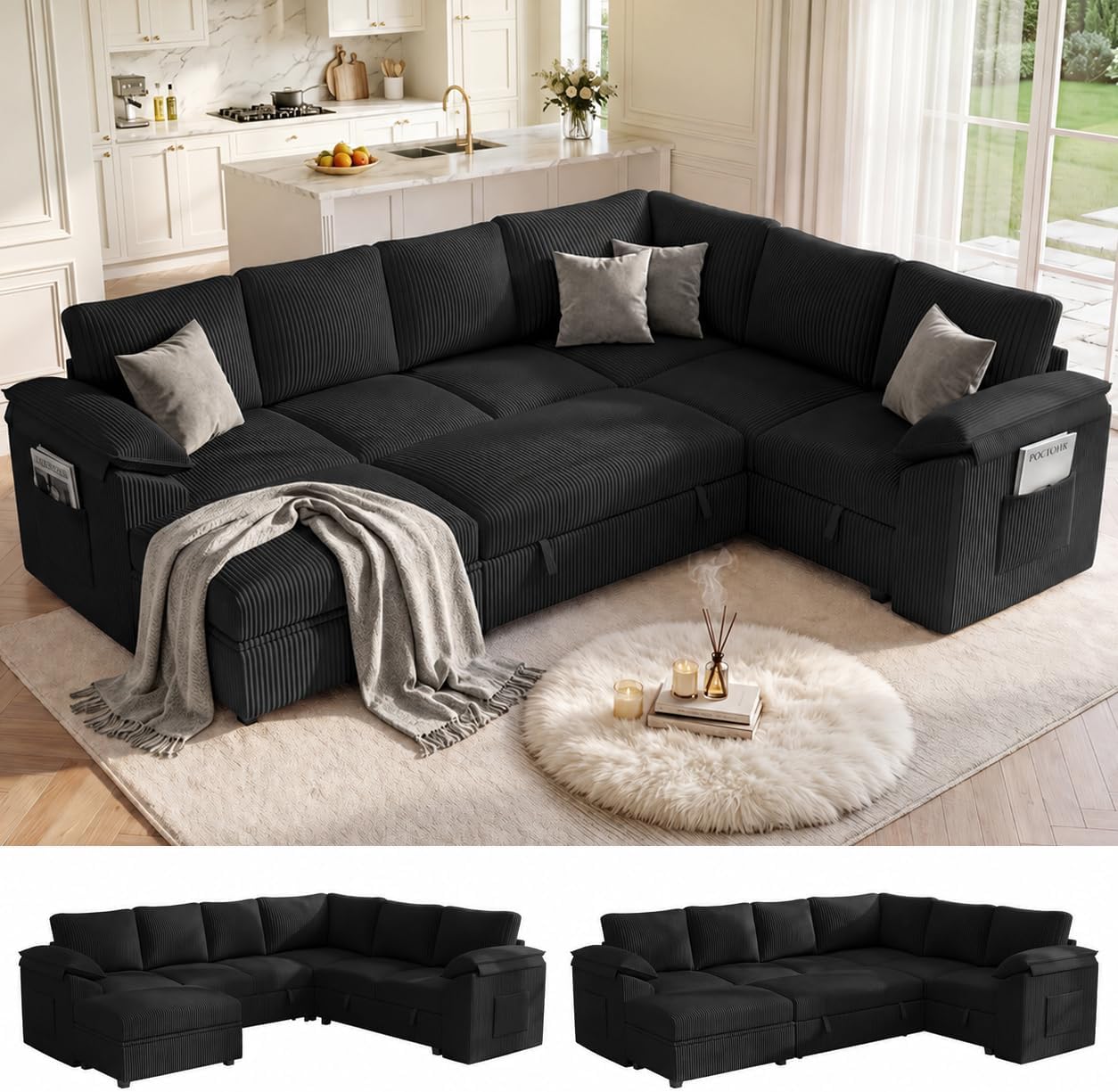 85 In L Shaped Modular Sectional Sofa Couch for Living Room, Green thumbnail