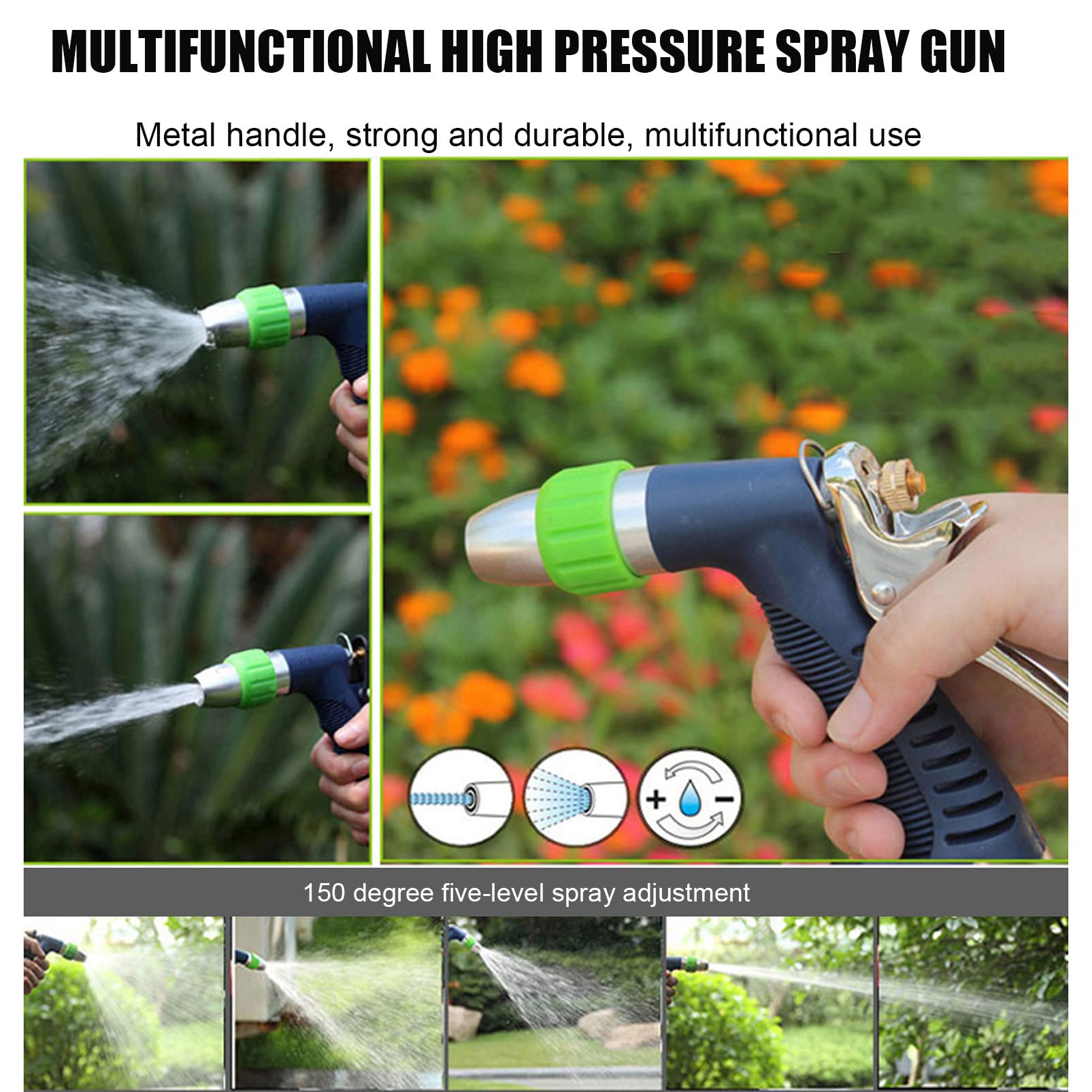 Soporte giratorio para manguera de jardín de pared, soporte de almacenamiento portátil de acero inoxidable con pistola pulverizadora, soporte para manguera de agua para patio