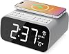 MAJORITY Bluetooth Bedside FM Radio Alarm Clock | Wireless Charging for Phones| 12W Stereo Sound with Dual Alarm, Built-in Thermometer, and 30 Presets | Large Dimmable Display Darwin digital clock