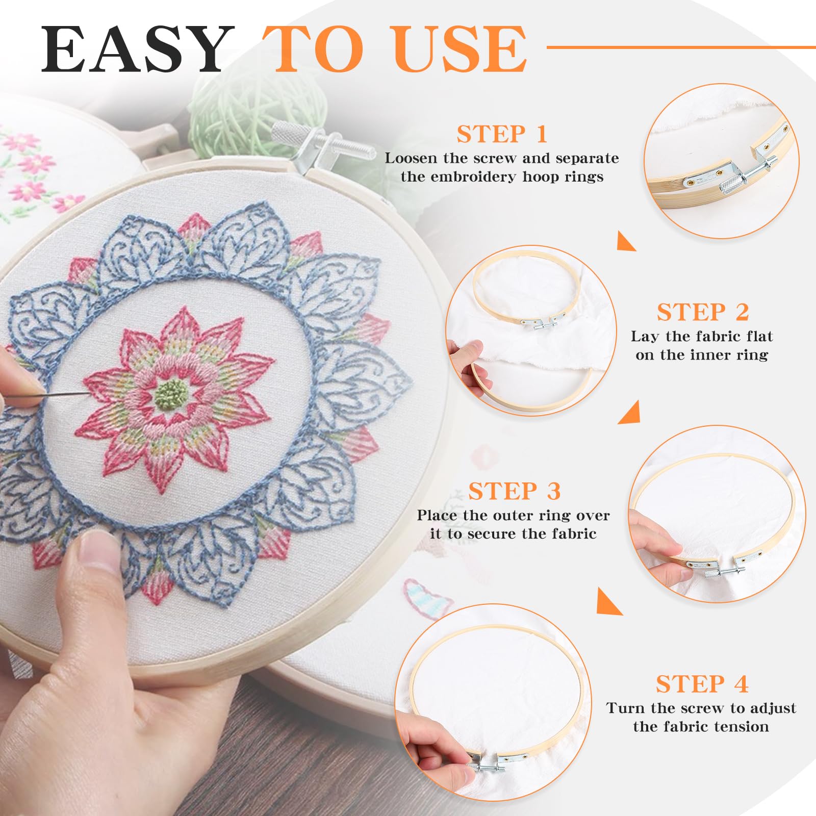 EFUTURETIME Set di 16 Telaio Ricamo in Bambù 15 cm, Telaio Tondo per Punto Croce, Cornice Circolare per Ricamo, Cerchio da Ricamo Regolabile per Fai-Da-Te, Decorazione, Cucito