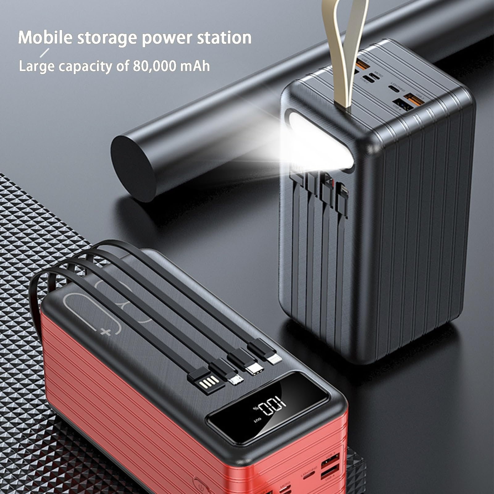 Cargador Portátil Banco De Energía 80000 MAh Paquete De Batería De Gran Capacidad Cables De Carga Incorporados Protección De Carga Inteligente Para Teléfonos Inteligentes, Tabletas, Consolas De Juegos