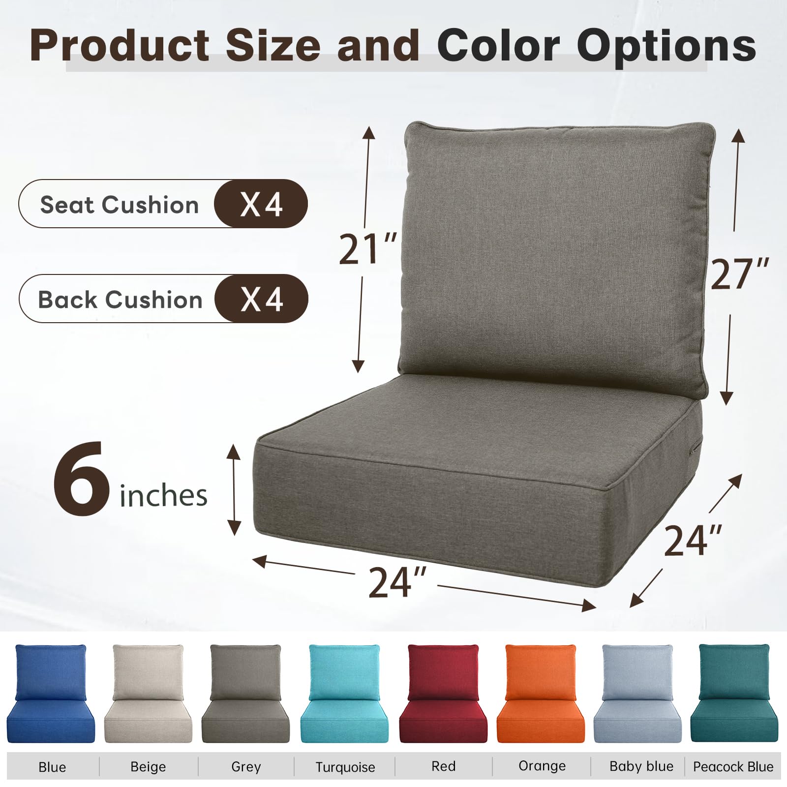 The Belord Luxury 6" Thick Outdoor Cushions provide substantial comfort and weather-resistant style for any patio setting.