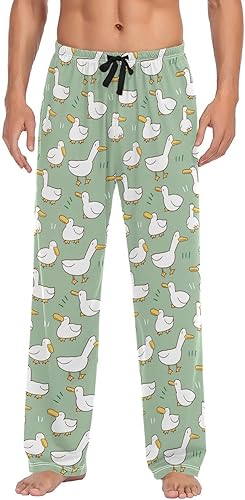 Fisyme Cartoon Duck Green Mens Pajama Pants Men's Pajama Bottoms Soft Sleep Loun