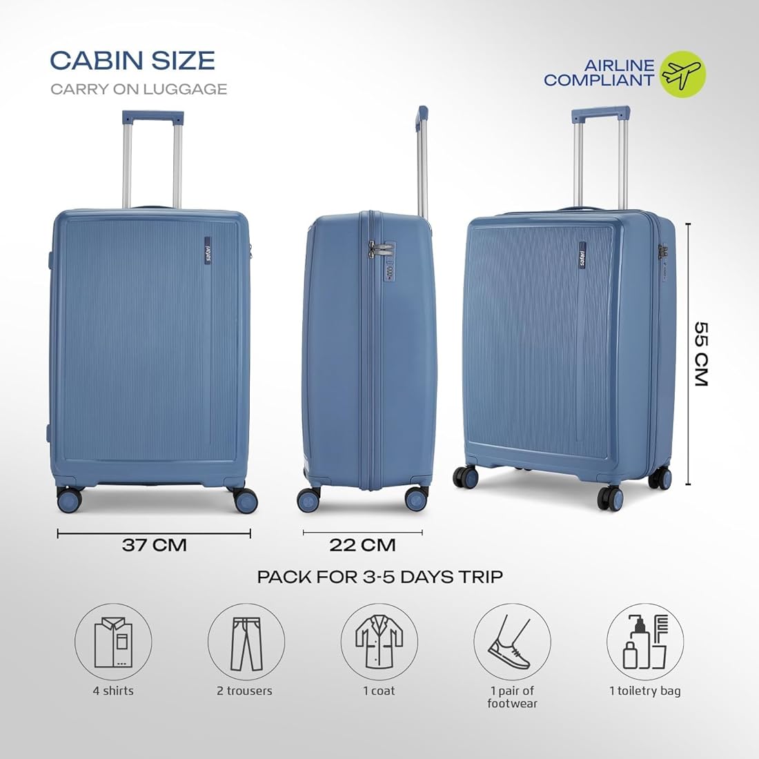 Buy Safari Cooper 8 Wheels, Anti-Theft Zipper (Cabin & Check-in