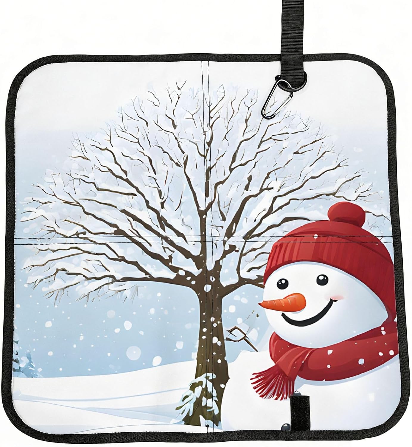 (Merry Christmas with Happy Snowman) Sitting Pad Foldable Seat Cushion Lightweight Camping Seat Mat with Hook for Outdoor Hiking Picnic Camping