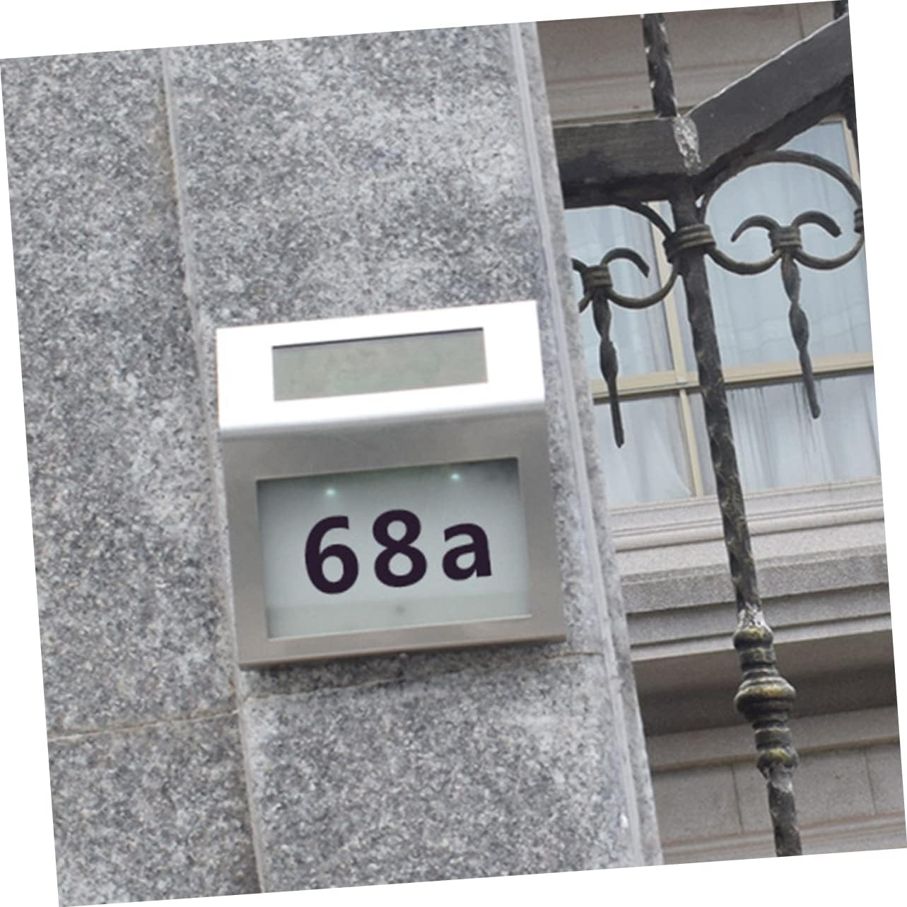 Lurrose 2pcs Led Solar Lighted Address Sign Stainless Steel Cover Easy Install Wall Lamp Outdoor House Numbers for Street