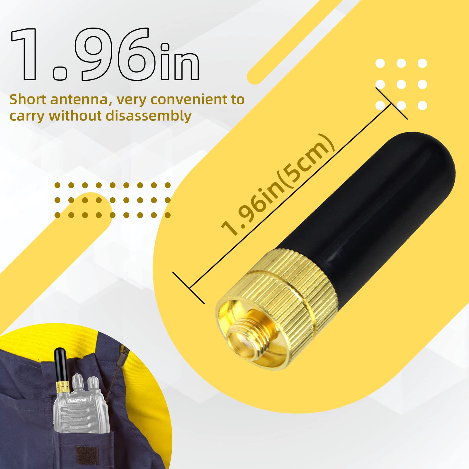 Retevis RT805S Walkie Talkie Antenna Corta SMA-F Doppia Banda UHF VHF Compatibile con Baofeng UV-5R BF-888S