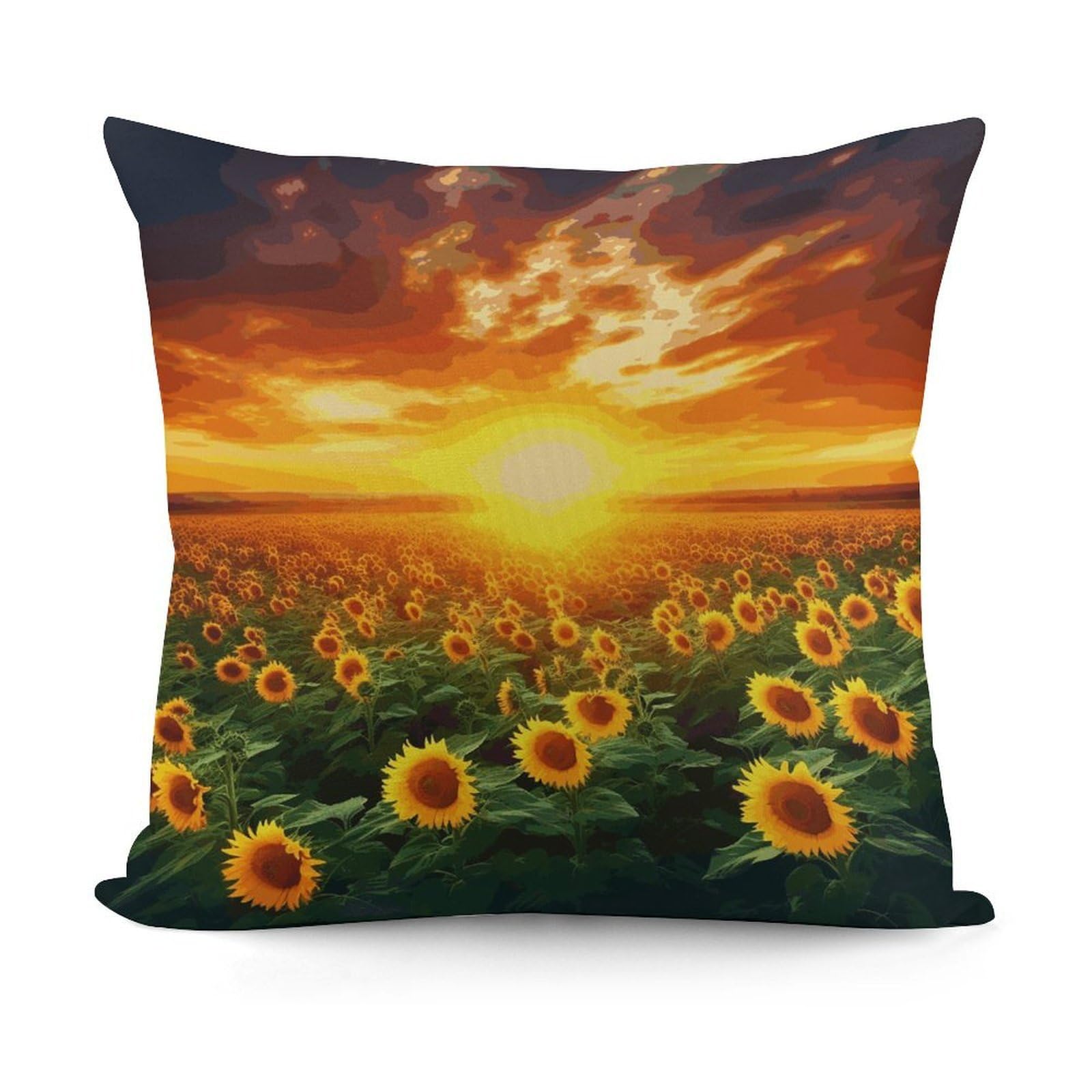 JTREHY Dreamlike Sunset of A Sunflower Field Pillow Covers Decorative Throw Pillow Covers Soft Decor Couch Cushion Case Modern Square Pillow Cases Summer Pillow Cover for Sofa Living Room 18x18 in