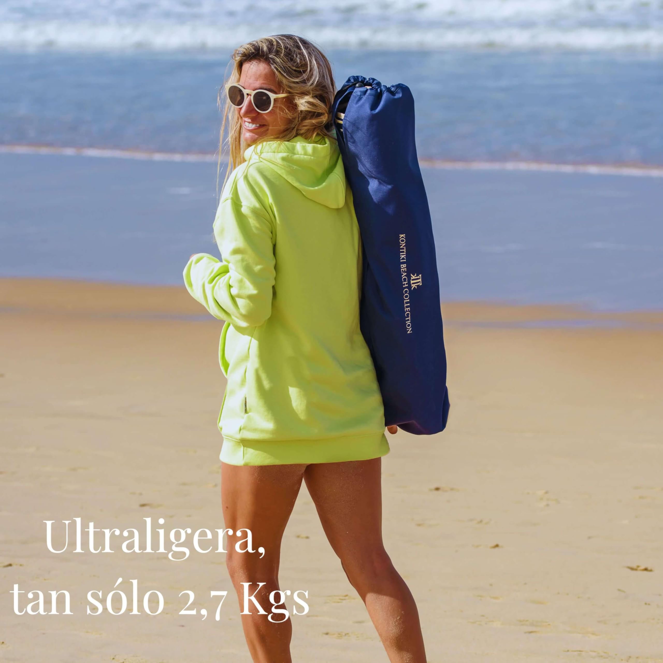 kTk KONTIKI Silla Playa Plegable Premium Ligera 2,9 kg con Bolsa | Diseño Elegante y Exclusivo | Silla Ligera para Jardín, Piscina y Exterior | Azul Marino | Confort y Estilo