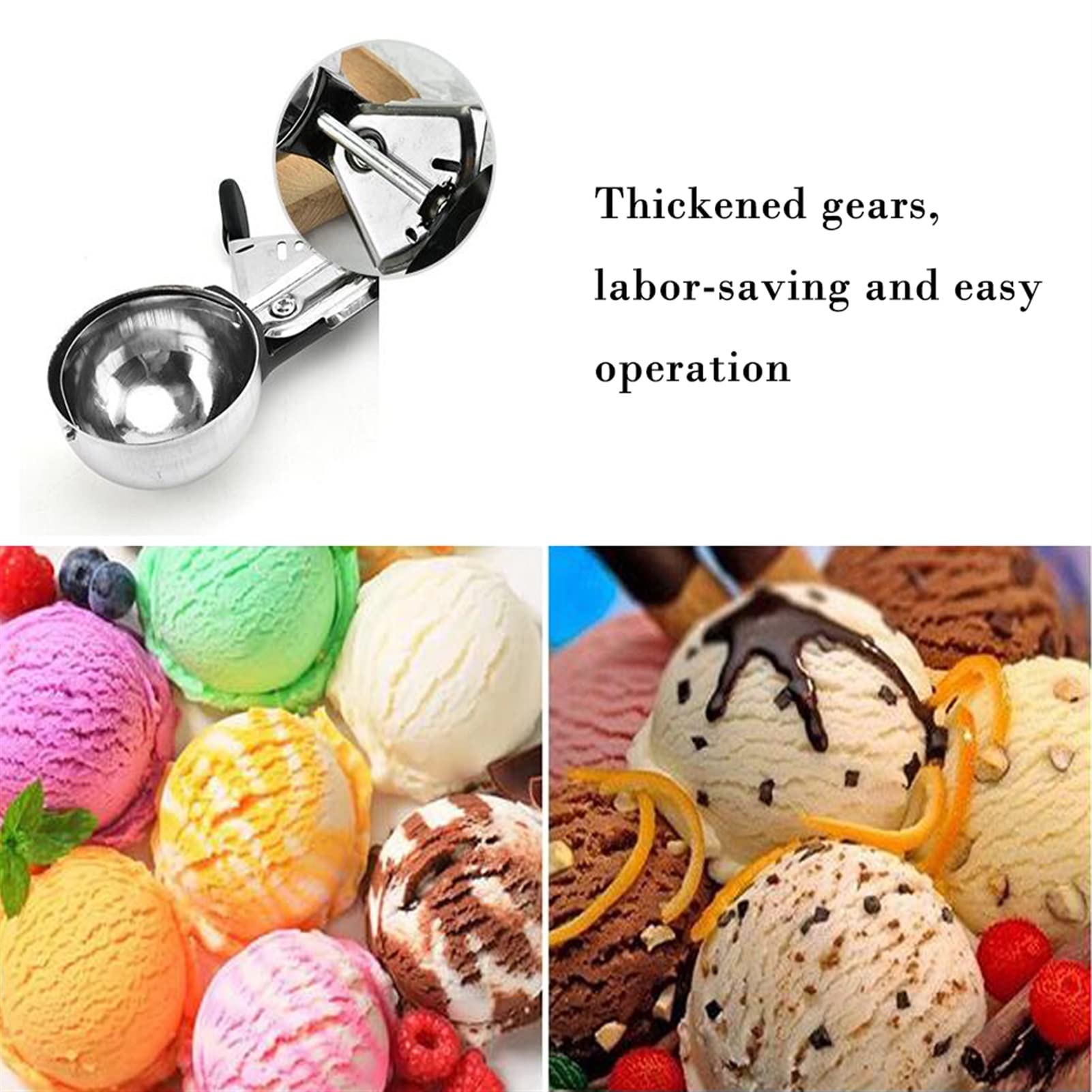 Lot de 2 cuillères à glace en acier inoxydable anti-adhésif pour crème glacée, yaourt, pâte à biscuits, viande, fruits, cuillère à pastèque
