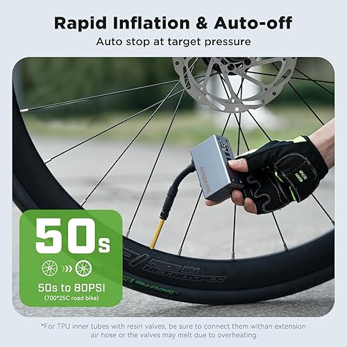Miniatura 3 de AIRBANK Mini bomba de bicicleta con manómetro, bolsillo 2 PRO, bomba eléctrica de bicicleta de 120 PSI portátil, bomba de aire recargable para